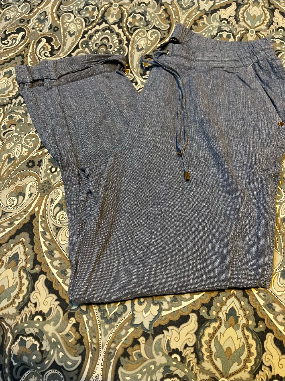 Ellen Tracy Heathered Gray linen Drawstring Pants